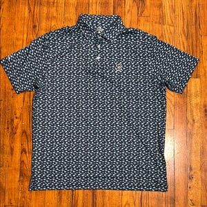 RHOBACK Dinosaur Print Navy Teal Men's Performance Polo Short Sleeve Size XL